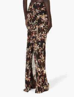 Dries Van Noten Floral-pattern Sheer Woven Maxi Skirt -Whistles Clothing Shop R04186673 DARKBROWN ALT03