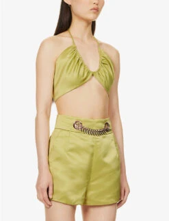 V-neck Cropped Satin Top -Whistles Clothing Shop R04186758 GREEN ALT02