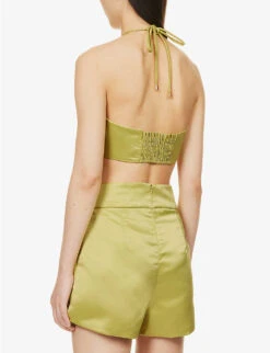 V-neck Cropped Satin Top -Whistles Clothing Shop R04186758 GREEN ALT03