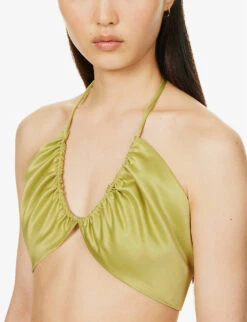 V-neck Cropped Satin Top -Whistles Clothing Shop R04186758 GREEN ALT04