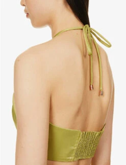 V-neck Cropped Satin Top -Whistles Clothing Shop R04186758 GREEN ALT05