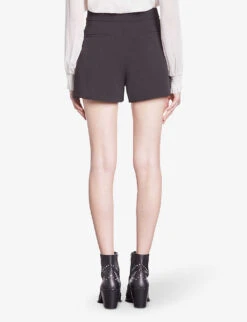 THE KOOPLES Button-embellished Wide-leg Stretch-woven Shorts -Whistles Clothing Shop R04187773 BLACK ALT02