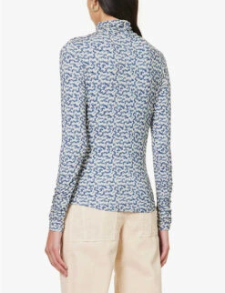 Isabel Marant Etoile Lou High-neck Stretch-woven Top -Whistles Clothing Shop R04188820 BLUEECRU ALT03