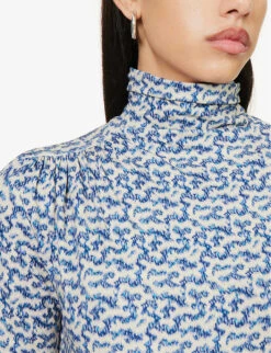 Isabel Marant Etoile Lou High-neck Stretch-woven Top -Whistles Clothing Shop R04188820 BLUEECRU ALT04