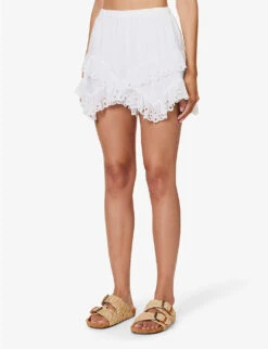 Isabel Marant Etoile Kaddy Tiered Frilled-trim High-rise Cotton Shorts -Whistles Clothing Shop R04188826 WHITE ALT02