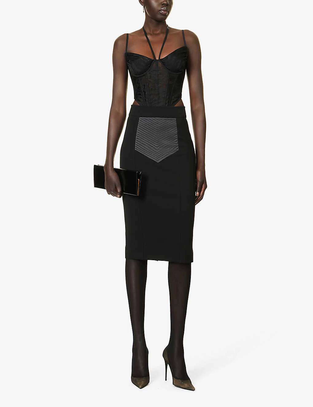 Dolce & Gabbana Contrast-panel High-waist Slim-fit Stretch-woven Midi Skirt 2 Dolce & Gabbana Contrast-panel High-waist Slim-fit Stretch-woven Midi Skirt - Image 2