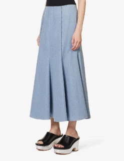 Amy Pleated-hem Upcycled-cotton Midi Skirt -Whistles Clothing Shop R04189124 LIGHTBLUE ALT02