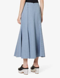Amy Pleated-hem Upcycled-cotton Midi Skirt -Whistles Clothing Shop R04189124 LIGHTBLUE ALT03