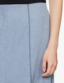 Amy Pleated-hem Upcycled-cotton Midi Skirt -Whistles Clothing Shop R04189124 LIGHTBLUE ALT04