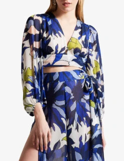 Ted Baker Chrysan Floral-print Cropped Crepe Top -Whistles Clothing Shop R04189314 NATURAL ALT02