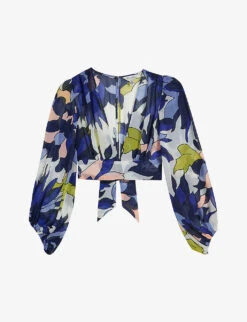 Ted Baker Chrysan Floral-print Cropped Crepe Top