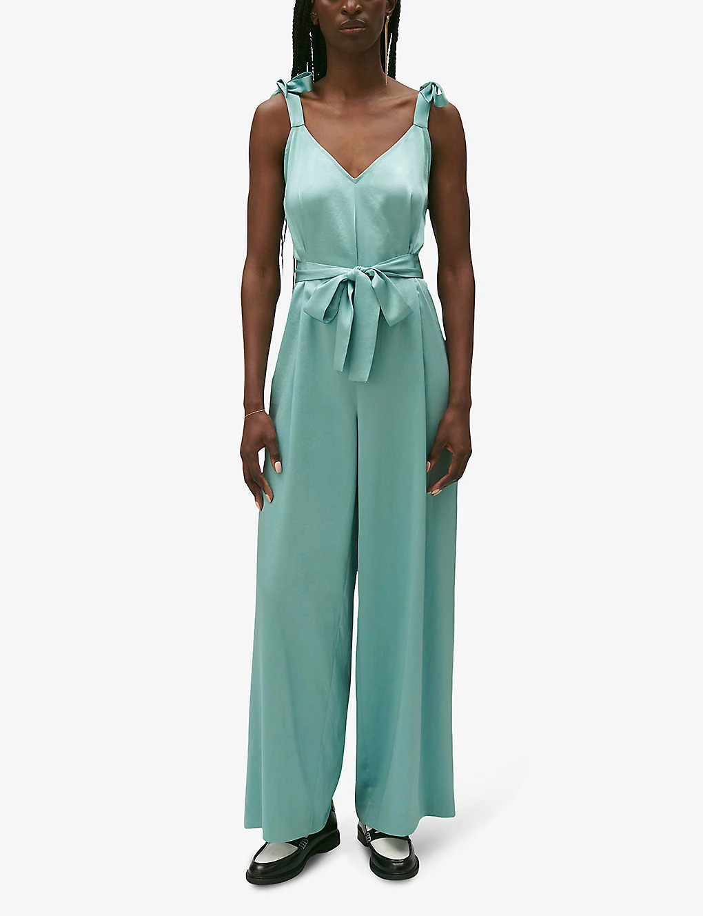 CLAUDIE PIERLOT Jizzie V-neck Satin Jumpsuit 2 CLAUDIE PIERLOT Jizzie V-neck Satin Jumpsuit - Image 2