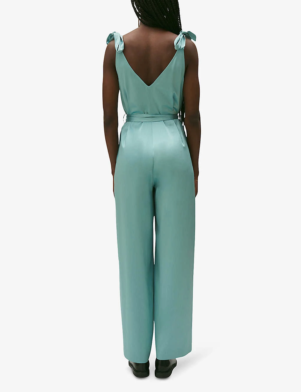 CLAUDIE PIERLOT Jizzie V-neck Satin Jumpsuit 4 CLAUDIE PIERLOT Jizzie V-neck Satin Jumpsuit - Image 4