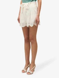 CLAUDIE PIERLOT Scalloped-trim Belted-waist Linen-blend Shorts -Whistles Clothing Shop R04189895 NATURELS ALT02