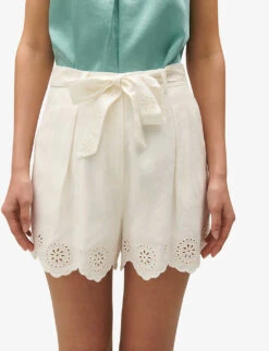 CLAUDIE PIERLOT Scalloped-trim Belted-waist Linen-blend Shorts -Whistles Clothing Shop R04189895 NATURELS ALT04