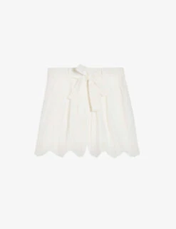 New Release 7 CLAUDIE PIERLOT Scalloped-trim Belted-waist Linen-blend Shorts