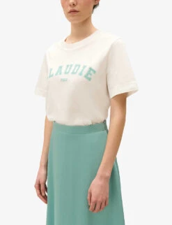 CLAUDIE PIERLOT Trim Logo-print Short-sleeve Cotton T-shirt -Whistles Clothing Shop R04189901 NATURELS ALT02