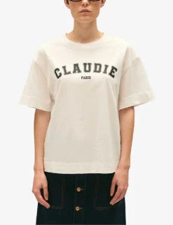 CLAUDIE PIERLOT Logo-print Short-sleeve Cotton T-shirt -Whistles Clothing Shop R04189930 NATURELS ALT02