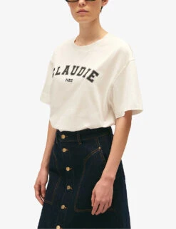 CLAUDIE PIERLOT Logo-print Short-sleeve Cotton T-shirt -Whistles Clothing Shop R04189930 NATURELS ALT04