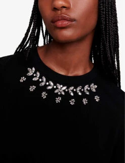 Maje Toukana Crystal-embellished Cotton T-shirt -Whistles Clothing Shop R04190034 NOIRGRIS ALT04
