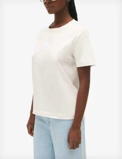 CLAUDIE PIERLOT Teecha Embroidered-logo Short-sleeve Cotton T-shirt -Whistles Clothing Shop R04190164 NATURELS ALT04