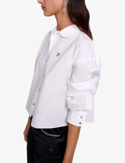 Maje Cimidis Logo-embroidered Long-sleeve Cropped Cotton Shirt 8 Maje Cimidis Logo-embroidered Long-sleeve Cropped Cotton Shirt -Whistles Clothing Shop R04190242 BLANC ALT02