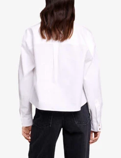 Maje Cimidis Logo-embroidered Long-sleeve Cropped Cotton Shirt 9 Maje Cimidis Logo-embroidered Long-sleeve Cropped Cotton Shirt -Whistles Clothing Shop R04190242 BLANC ALT03