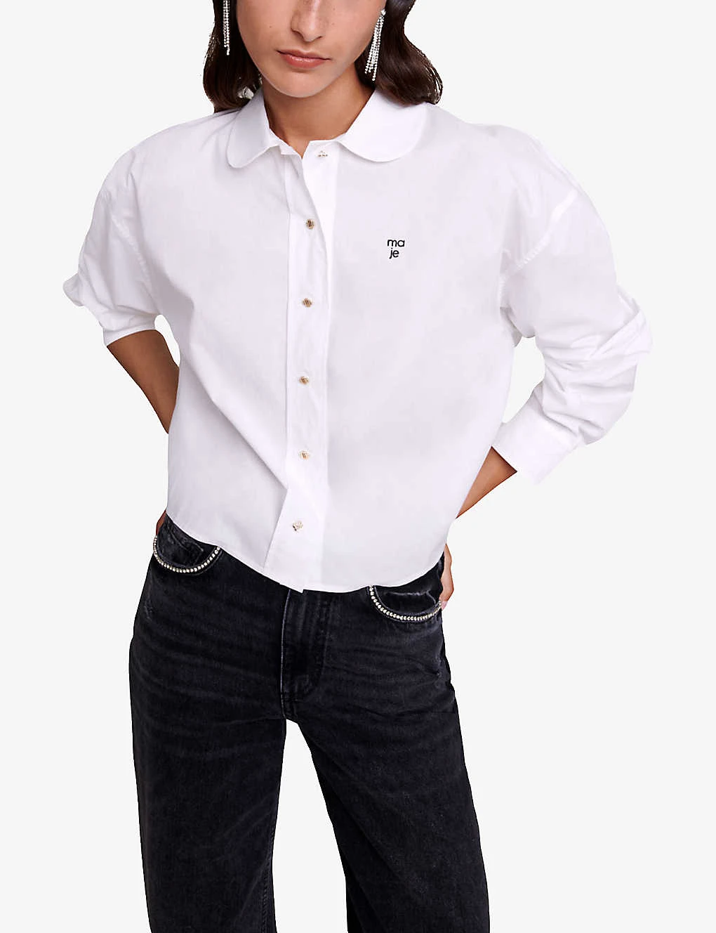 Maje Cimidis Logo-embroidered Long-sleeve Cropped Cotton Shirt 5 Maje Cimidis Logo-embroidered Long-sleeve Cropped Cotton Shirt - Image 5