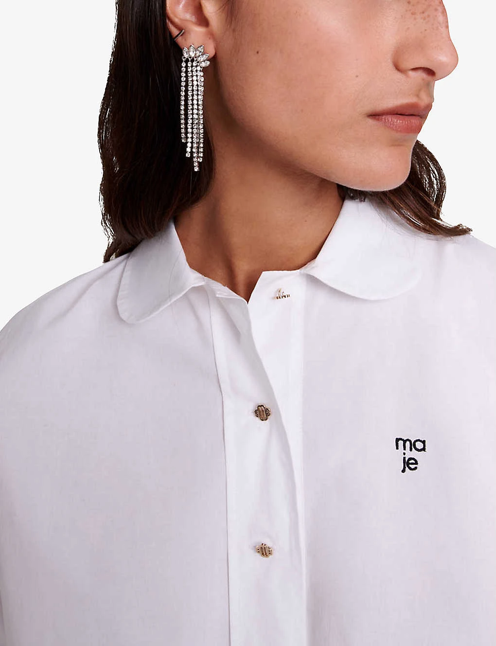 Maje Cimidis Logo-embroidered Long-sleeve Cropped Cotton Shirt 6 Maje Cimidis Logo-embroidered Long-sleeve Cropped Cotton Shirt - Image 6