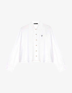 Maje Cimidis Logo-embroidered Long-sleeve Cropped Cotton Shirt