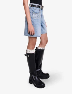 Maje Ietoile Rhinestone-embellished Flared Denim Shorts -Whistles Clothing Shop R04190247 BLEUS ALT02