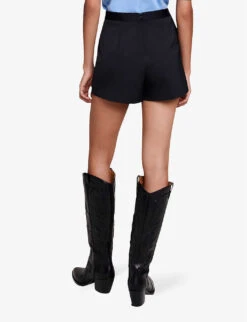 Maje Lupli Straight-fit Pleated Stretch-woven Shorts -Whistles Clothing Shop R04190255 NOIRGRIS ALT03