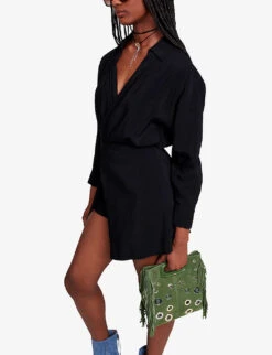 Maje Ilanie Wrap-front Woven Jumpsuit -Whistles Clothing Shop R04190376 NOIRGRIS ALT02