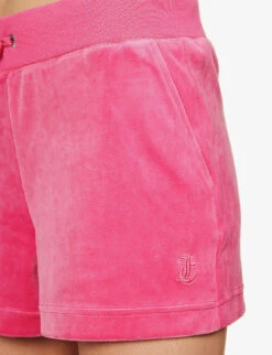 Juicy Couture Brand-embroidered Elasticated-waist Velour Shorts -Whistles Clothing Shop R04191478 RASPBERRYROSE167 ALT04