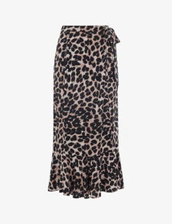 Whistles Leopard-print Tiered-hem Woven Wrap Midi Skirt