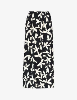 Leaf-print Maxi-length Woven Skirt
