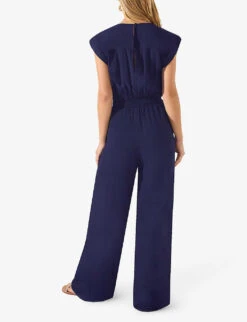 Shirred-waist Wide-leg EcoVero Viscose-blend Jumpsuit -Whistles Clothing Shop R04191962 NAVY ALT02
