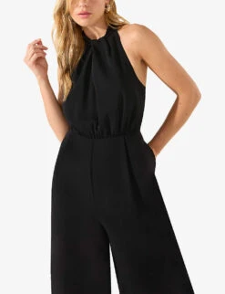 Sophia Twisted-neckline Wide-leg Crepe Jumpsuit 7 Sophia Twisted-neckline Wide-leg Crepe Jumpsuit -Whistles Clothing Shop R04191967 BLACK ALT03