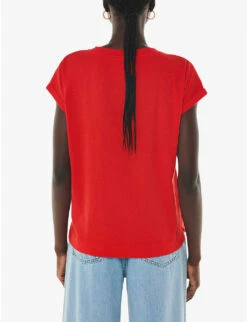 Whistles Willa V-neck Cap-sleeve Organic-cotton T-shirt 6 Whistles Willa V-neck Cap-sleeve Organic-cotton T-shirt -Whistles Clothing Shop R04192526 RED ALT03