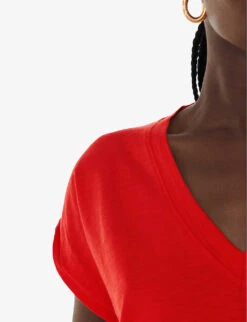 Whistles Willa V-neck Cap-sleeve Organic-cotton T-shirt 7 Whistles Willa V-neck Cap-sleeve Organic-cotton T-shirt -Whistles Clothing Shop R04192526 RED ALT04