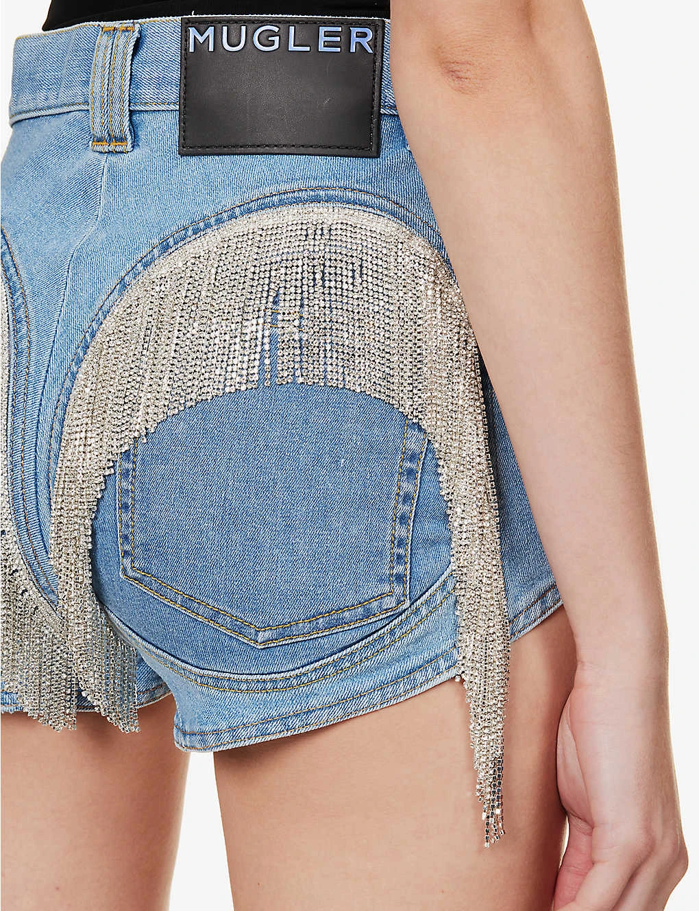 Mugler Crystal-embellished Mid-rise Stretch-denim Shorts 5 Mugler Crystal-embellished Mid-rise Stretch-denim Shorts - Image 5