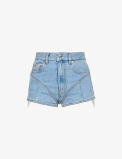 New Release 13 Mugler Crystal-embellished Mid-rise Stretch-denim Shorts