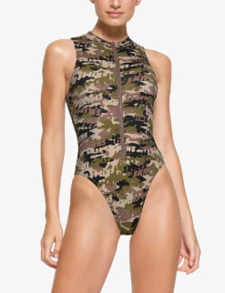 Zipped Camouflage-print Recycled Stretch-nylon Swimsuit -Whistles Clothing Shop R04193693 LOGOCAMO ALT02