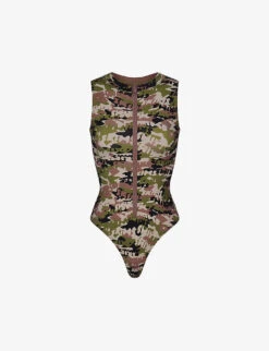 Zipped Camouflage-print Recycled Stretch-nylon Swimsuit