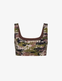Scoop-neck Camouflage-print Recycled Stretch-nylon Bikini Top