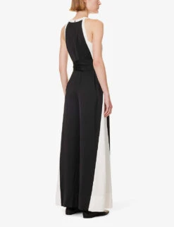 ME AND EM Halterneck Wide-leg Recycled-polyester Jumpsuit -Whistles Clothing Shop R04194852 BLACKCREAM ALT03