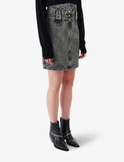 IRO Jazzino Wide-waistband Faded Denim Midi Skirt -Whistles Clothing Shop R04196523 BLA34 ALT02