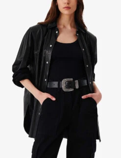 IRO Alegre Patch-pocket Oversized Leather Shirt 7 IRO Alegre Patch-pocket Oversized Leather Shirt -Whistles Clothing Shop R04196551 BLA01 ALT02