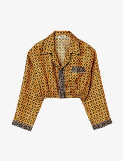 Sandro Festival Cropped Graphic-print Woven Shirt
