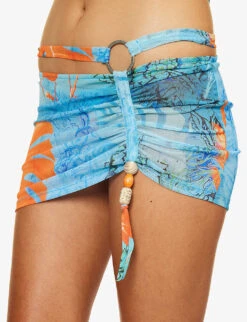 Jaded London Ruched Bead-embellished Stretch-mesh Mini Skirt -Whistles Clothing Shop R04197646 MONSTERAPRINT ALT04